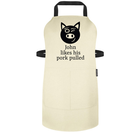 (70cm x 55cm) with Pulled Pork Icon - Natural Organic Cotton Adjustable Neck Fastening (Personalised with Name) and Matching Fabric Pocket