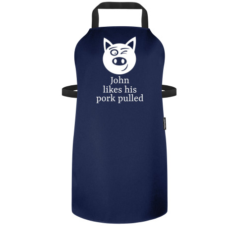 (70cm x 55cm) with Pulled Pork Icon - Navy Blue Polycotton Fabric (Personalised with Name)