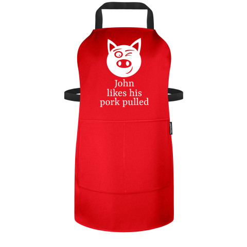 (70cm x 55cm) with Pulled Pork Icon - Red Polycotton Fabric (Personalised with Name) and Matching Fabric Pocket