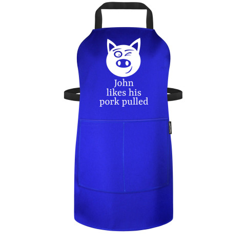(70cm x 55cm) with Pulled Pork Icon - Royal Blue Polycotton Fabric Adjustable Neck Fastening (Personalised with Name) and Matching Fabric Pocket