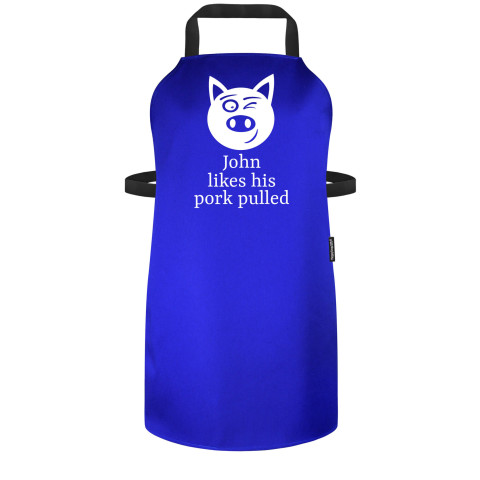 (70cm x 55cm) with Pulled Pork Icon - Royal Blue Polycotton Fabric Adjustable Neck Fastening (Personalised with Name)