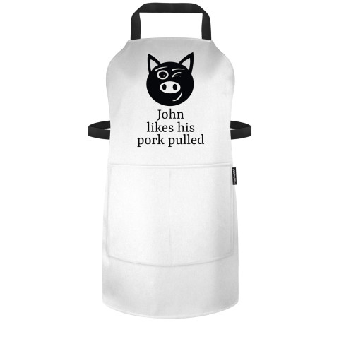 (70cm x 55cm) with Pulled Pork Icon - White Polycotton Fabric Adjustable Neck Fastening (Personalised with Name) and Matching Fabric Pocket