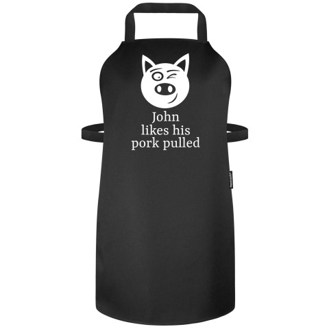 (90cm x 70cm) with Pulled Pork Icon - Black Polycotton Fabric (Personalised with Name)