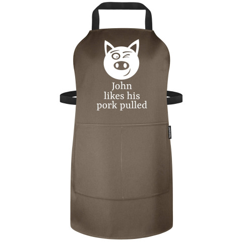 (90cm x 70cm) with Pulled Pork Icon - Chocolate Luxury Cotton Fabric Adjustable Neck Fastening (Personalised with Name) and Matching Fabric Pocket