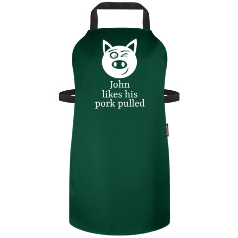 (90cm x 70cm) with Pulled Pork Icon - Dark Green Polycotton Fabric Adjustable Neck Fastening (Personalised with Name)