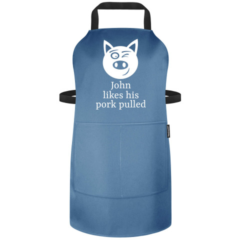 (90cm x 70cm) with Pulled Pork Icon - Gothic Blue Luxury Cotton Fabric Adjustable Neck Fastening (Personalised with Name) and Matching Fabric Pocket