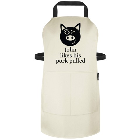 (90cm x 70cm) with Pulled Pork Icon - Natural Cotton Fabric (Personalised with Name) and Matching Fabric Pocket