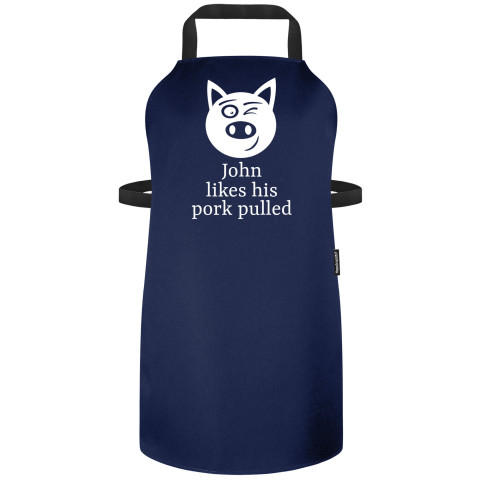 (90cm x 70cm) with Pulled Pork Icon - Navy Blue Polycotton Fabric Adjustable Neck Fastening (Personalised with Name)