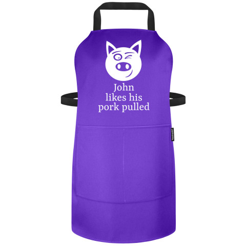 (90cm x 70cm) with Pulled Pork Icon - Purple Polycotton Fabric Adjustable Neck Fastening (Personalised with Name) and Matching Fabric Pocket