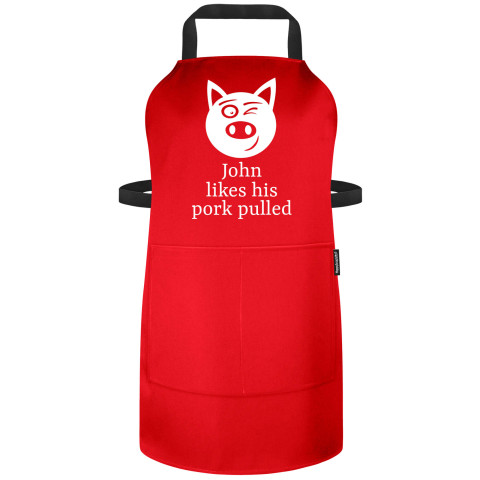 (90cm x 70cm) with Pulled Pork Icon - Red Polycotton Fabric (Personalised with Name) and Matching Fabric Pocket