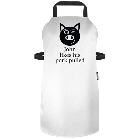 (90cm x 70cm) with Pulled Pork Icon - White Polycotton Fabric Adjustable Neck Fastening (Personalised with Name)