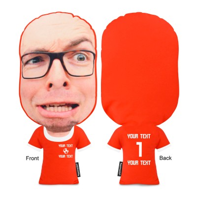 Face Cushion with Personalised Sports Shirt Body Regular and XL Size Mock Suede Polyester Fabric Personalised with Text
