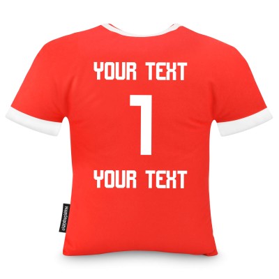 Personalised Sports Shirt Cushion Back View Showing Your Text and Number