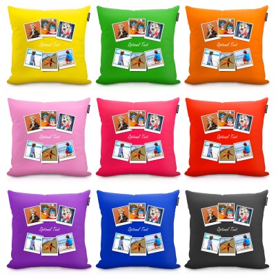 Personalised Cushion with 6 Photos shown in all colours of mock suede polyester fabric