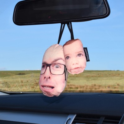 Photo Face Cushion Mini Family Fun Pack Lifestyle Image Hanging From Car Mirror