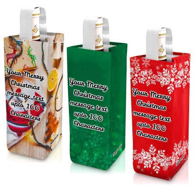 Christmas Wine Gift Bag in Christmas Decorations, Snowflakes on Green and Snowflakes on Red