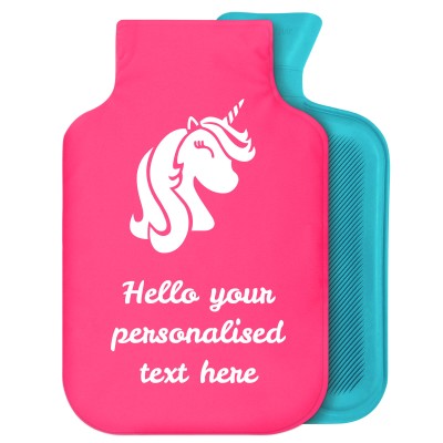 Kids Hot Water Bottle 2 Litre Unicorn Icon Soft Velvet Polyester Fabric Removable Cover Personalised with Text