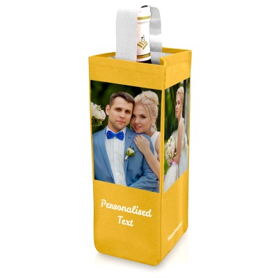 Wine Gift Bag with Photo Upload in Gold Personalised with Text