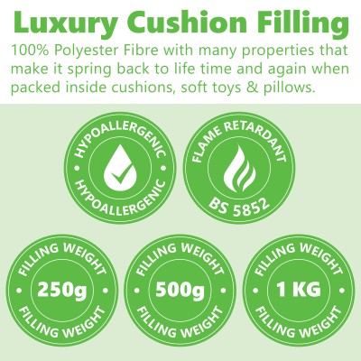 Luxury Cushion Filling Fibre Pack Sizes 250g 500g 1kg