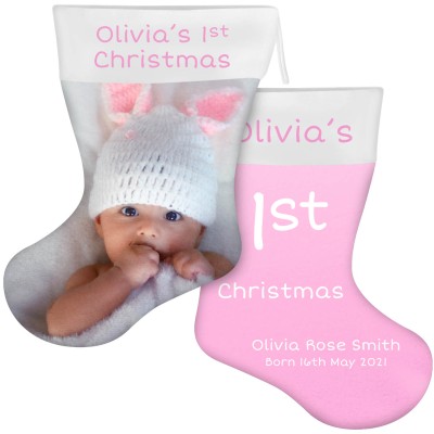 Personalised 1st Christmas Stocking with Personalised Photo Upload and Text