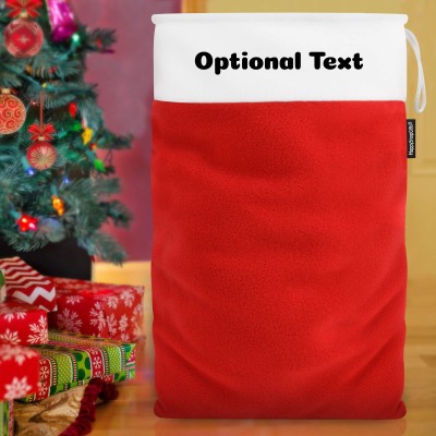 Personalised Christmas Sack in Red  Fleece Fabric Personalised with Text