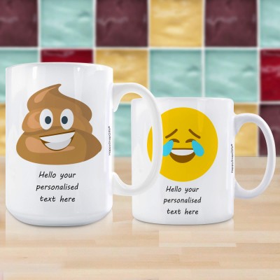 Personalised Emoji Mug with poo and crying with laughter