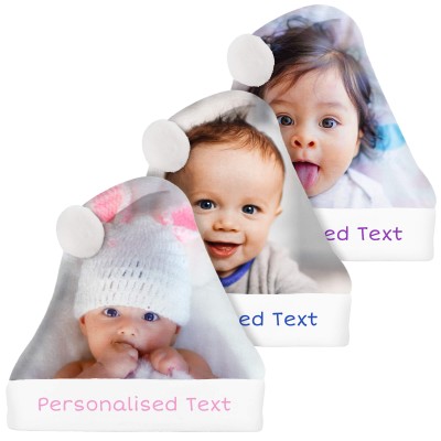 Baby Santa Hat with Photo Print and Various Text Colours