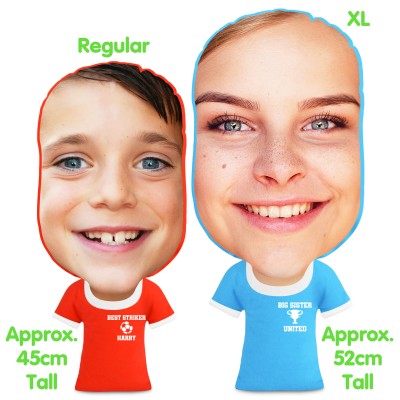 Personalised Football Face Cushion Regular and XL Size Comparison