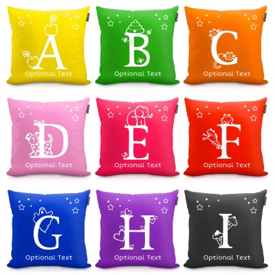 Kids Personalised Alphabet Cushion in Various bright colours