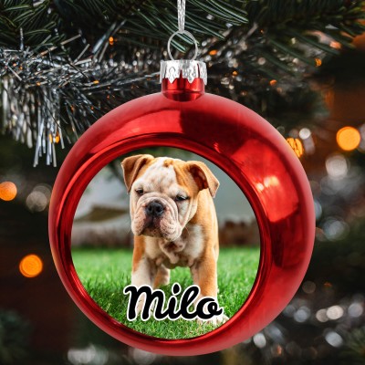 Personalised Dog Baubles In Use Hanging On a Christmas Tree