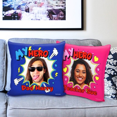 Personalised Photo Cushion My Hero Design with Personalised Text
