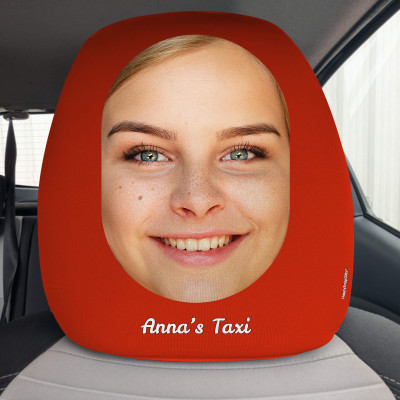 Personalised Photo Car Headrest Cover by HappySnapGifts® in Red