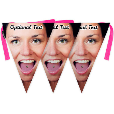 Face Bunting Triangle 28cm Mock Suede Polyester Fabric with Baby Pink Ribbon Personalised with Text