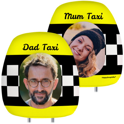 Personalised Mum &amp; Dad Taxi Photo Headrest Cover from HappySnapGifts®