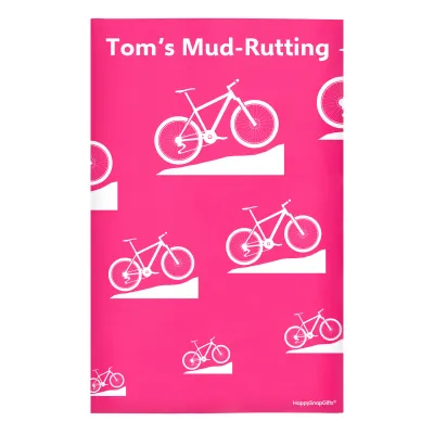 Regular (38cm x 25cm) (Mountain Biking Icon) Hot Pink (Fuchsia) - Stretch Polyester (Personalised with Text)