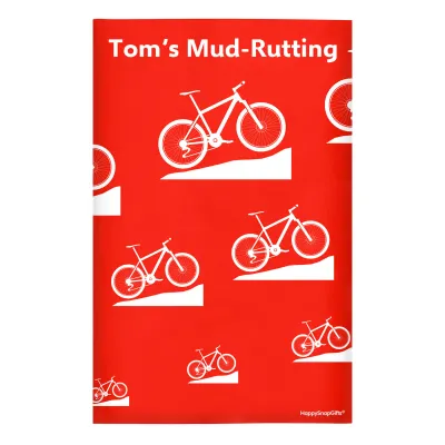 Regular (38cm x 25cm) (Mountain Biking Icon) Red - Stretch Polyester (Personalised with Text)