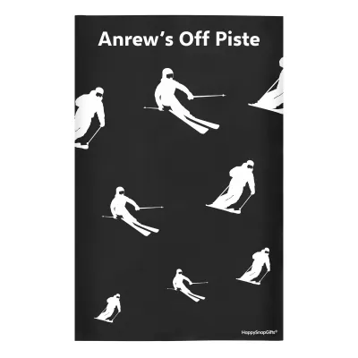 Regular (38cm x 25cm) (Skiing Icon) Black - Stretch Polyester (Personalised with Text)