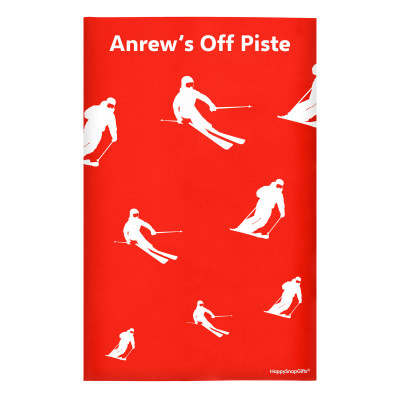Regular (38cm x 25cm) (Skiing Icon) Red - Stretch Polyester (Personalised with Text)
