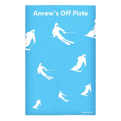 Regular (38cm x 25cm) (Skiing Icon) Sky Blue - Stretch Polyester (Personalised with Text)