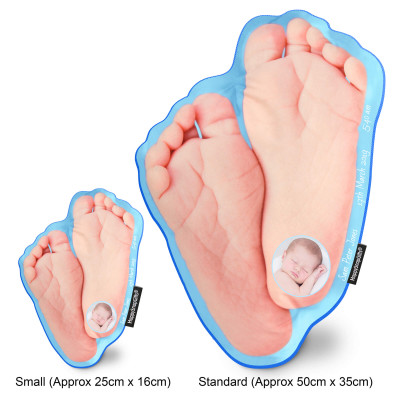 Personalised Baby Feet Cushion Soft Velvet Polyester Fabric in Small and Large Sizes
