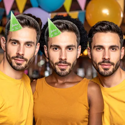 Birthday Photo Face Mask with Birthday hat from HappySnapGifts®