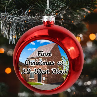 First Christmas in New Home Baubles In Use Hanging On a Christmas Tree