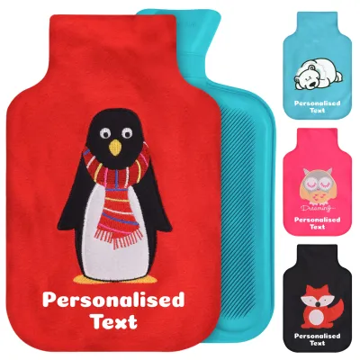 Hot Water Bottle Cover with Personalised Text &amp; Free Rubber Bottle