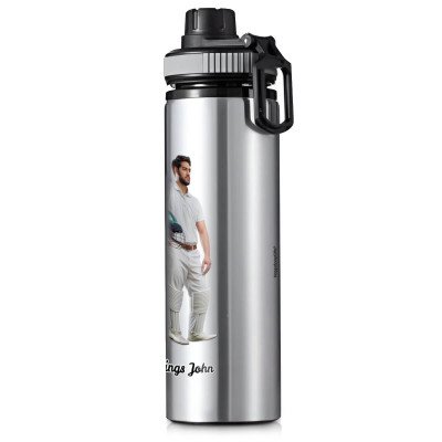Aluminium Silver (Grey Top) 850ml with 1 Wrapped Around Image (Personalised with Text)