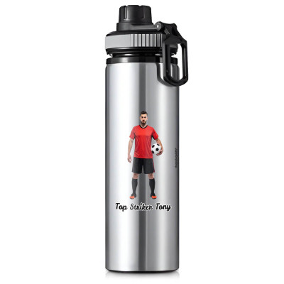 Aluminium Silver (Grey Top) 850ml with 2 Photos Printed Front & Back (Personalised with Text)