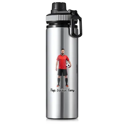 Aluminium Silver (Grey Top) 850ml with 1 Photo Printed Front & Back (Personalised with Text)