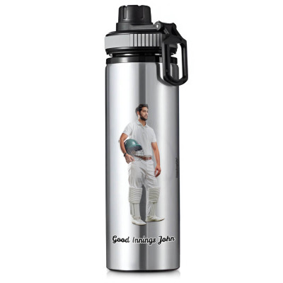 Aluminium Silver (Grey Top) 850ml with 1 Photo Printed Front & Back (Personalised with Text)