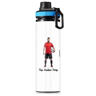 Aluminium White (Blue Top) 850ml with 1 Photo Printed Front & Back (Personalised with Text)