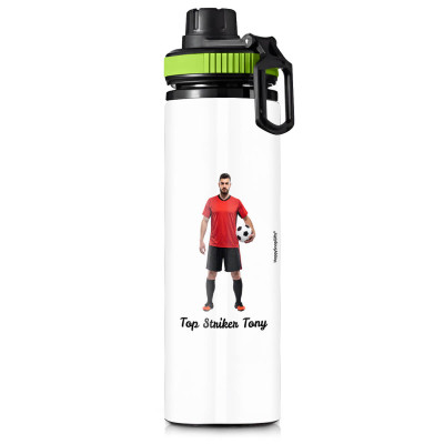 Aluminium White (Green Top) 850ml with 1 Photo Printed Front & Back (Personalised with Text)