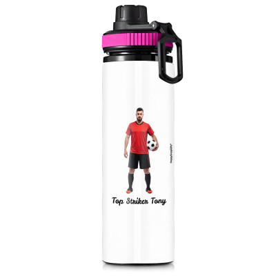 Aluminium White (Pink Top) 850ml with 1 Photo Printed Front & Back (Personalised with Text)